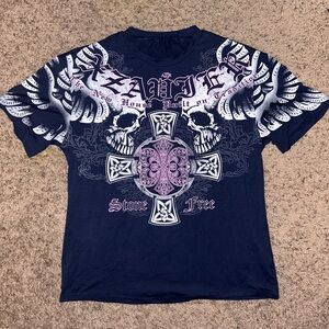 Dark Blue Skull Graphic Tee
